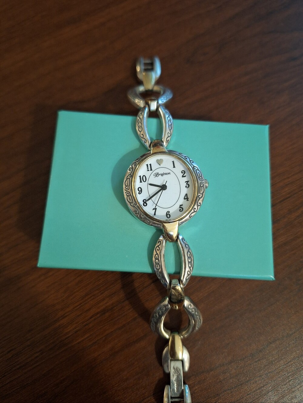 Brighton Alta Silver-Tone Linked Engraved Bracelet Watch with White Dial VGC